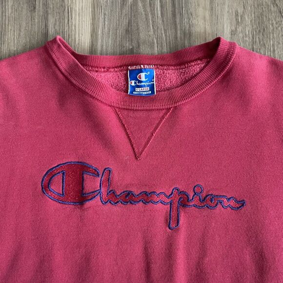 Vintage Champion Sweatshirt Mens Size L Colorblock Script Logo USA 1980s Worn - Picture 5 of 7